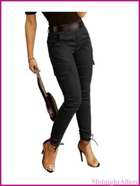 Women's Multi Pocket Cargo Pants Relaxed Fit Tapered Slim Work Trousers